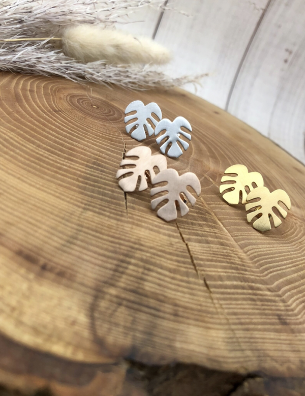 Ohrstecker silber - Monstera – Bild 2