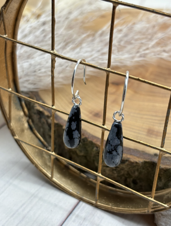 Ohrhaken silber - Obsidian – Bild 2