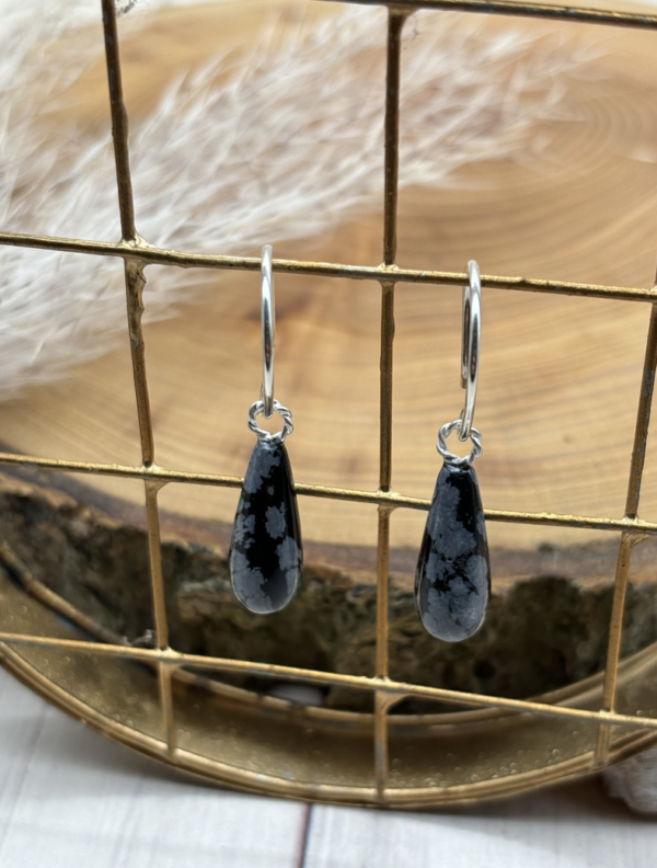 Ohrhaken silber - Obsidian – Bild 3