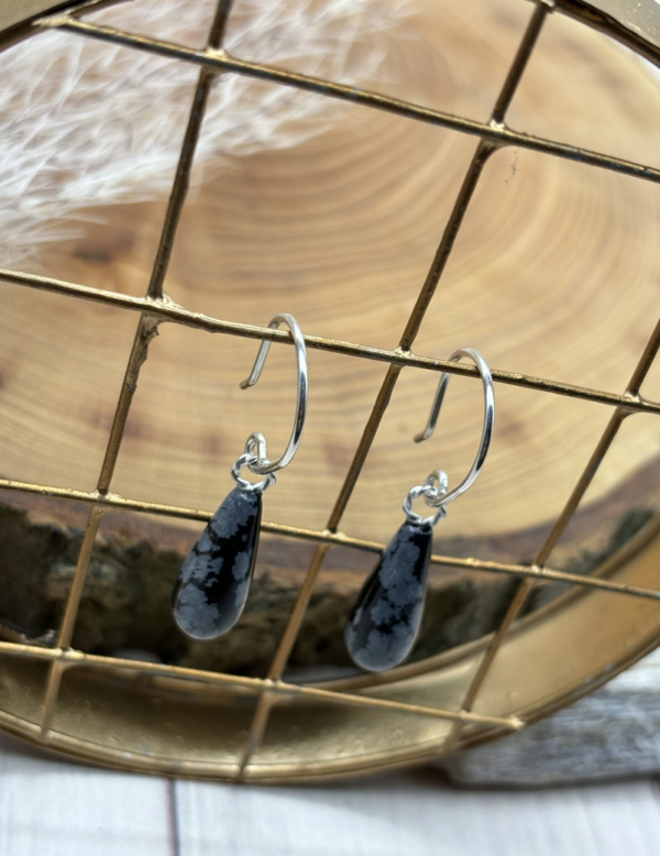 Ohrhaken silber - Obsidian – Bild 5