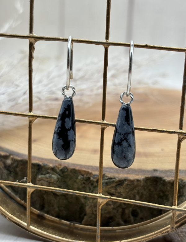 Ohrhaken silber - Obsidian – Bild 6
