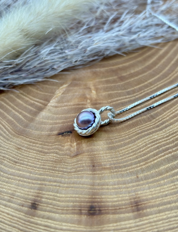 Kette mit Anhänger - Süßwasserzuchtperle mit Perldraht – Bild 5