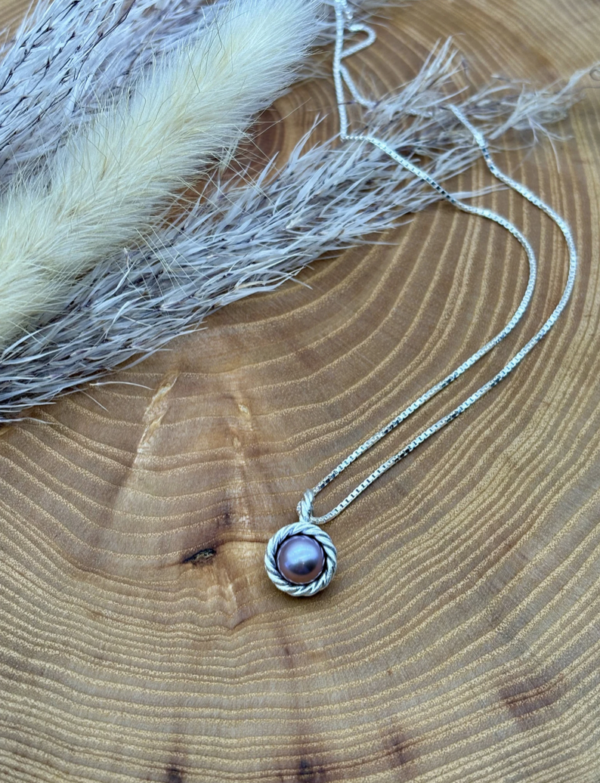Kette mit Anhänger - Süßwasserzuchtperle mit Perldraht – Bild 6