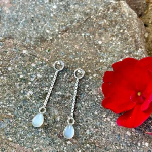 Ohrstecker silber - Mondstein hängend