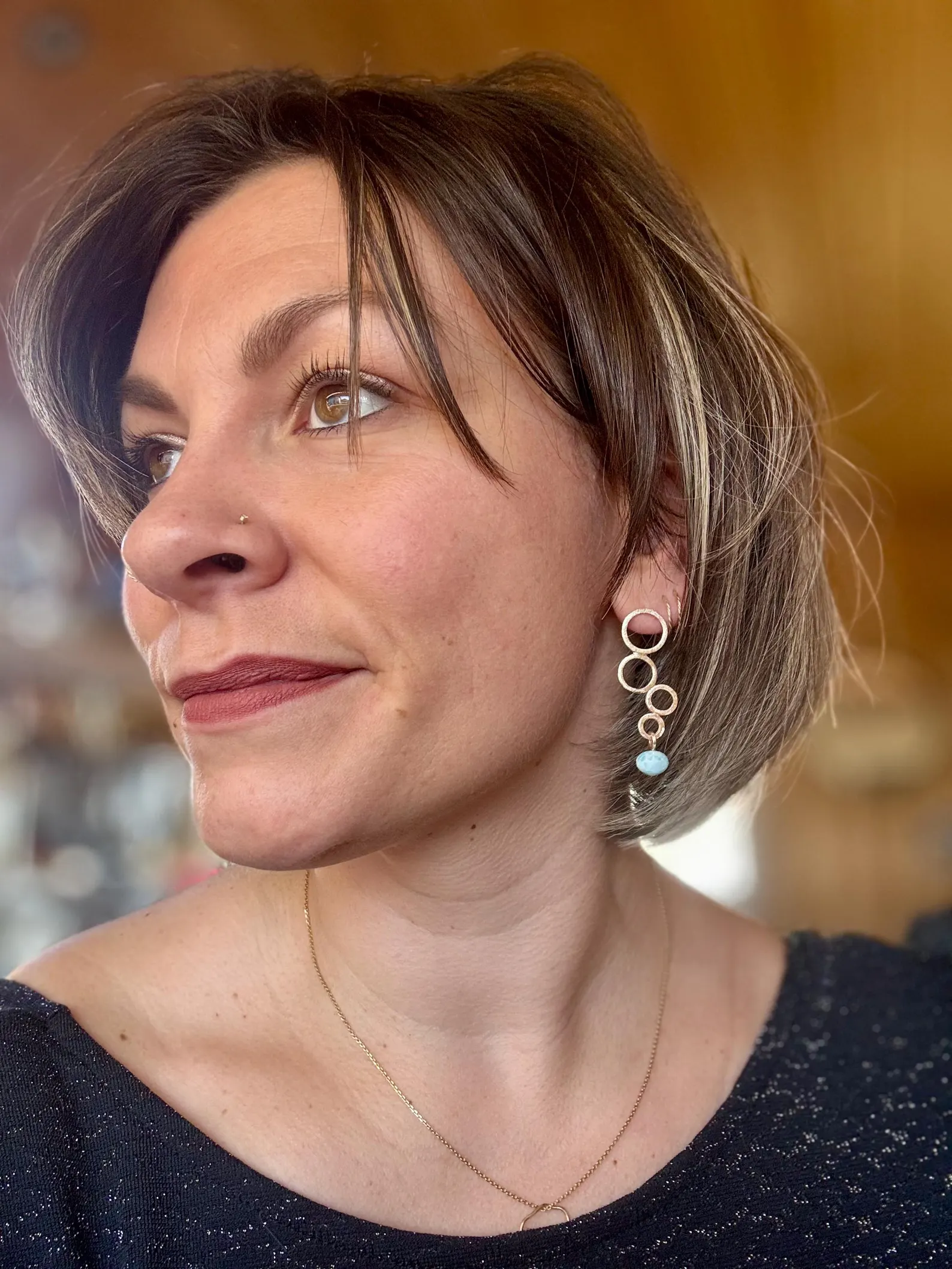 Ohrstecker gelbgold - Larimar – Bild 3