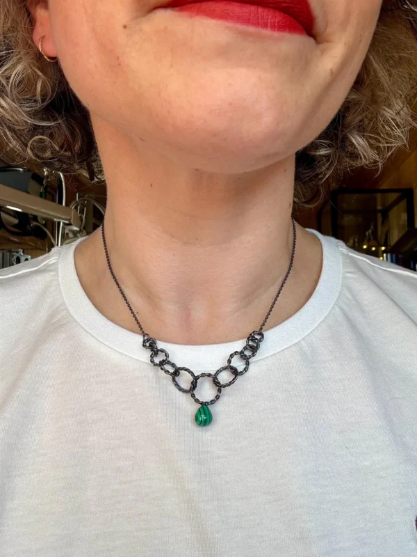 Kette mit Anhänger - silber Malachit