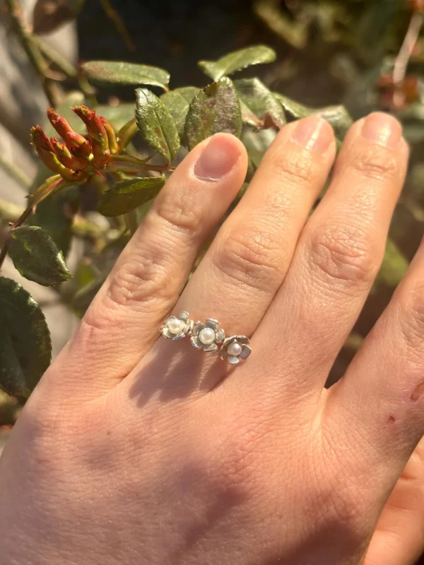 Ring silber - Perlenblüte Größe 55 – Bild 4