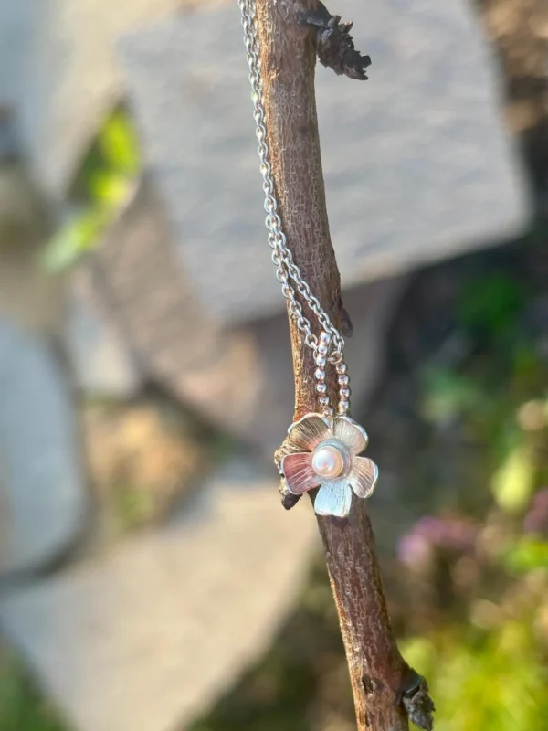 Kette mit Anhänger - silber Blüte – Bild 6