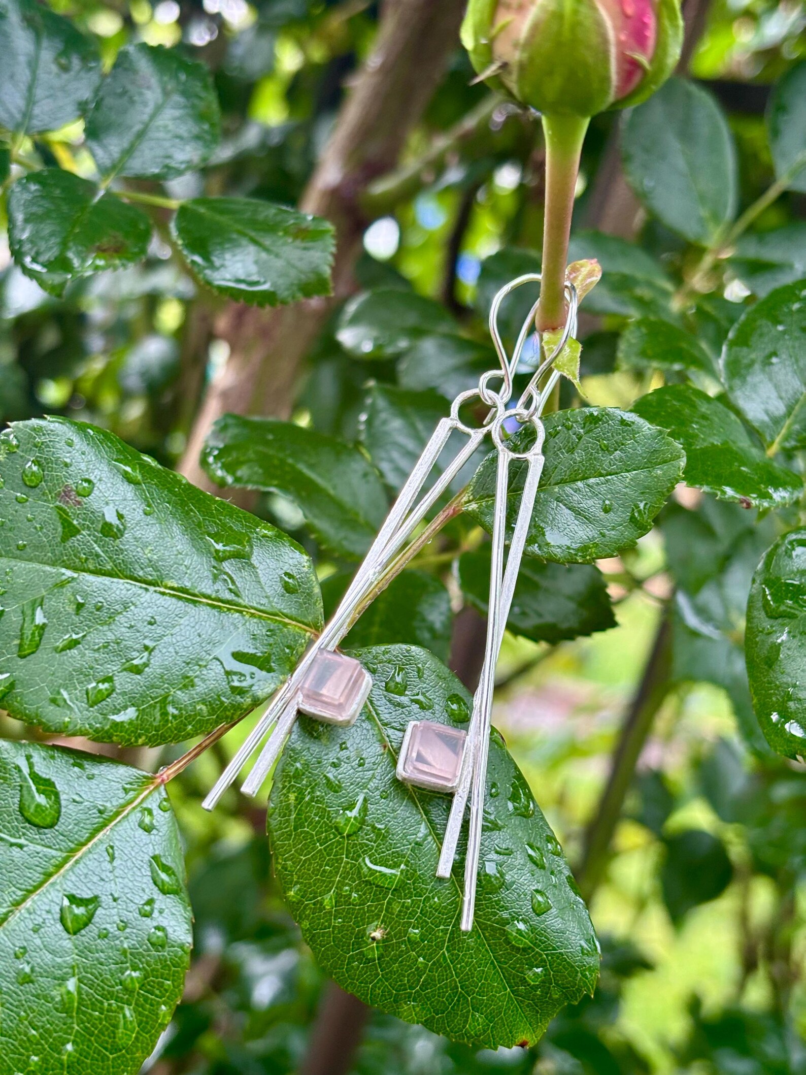 Ohrhaken silber - Rosenquarz lang – Bild 3