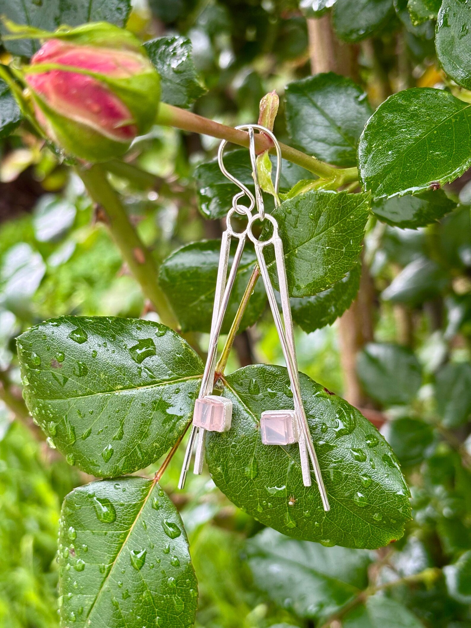 Ohrhaken silber - Rosenquarz lang – Bild 4