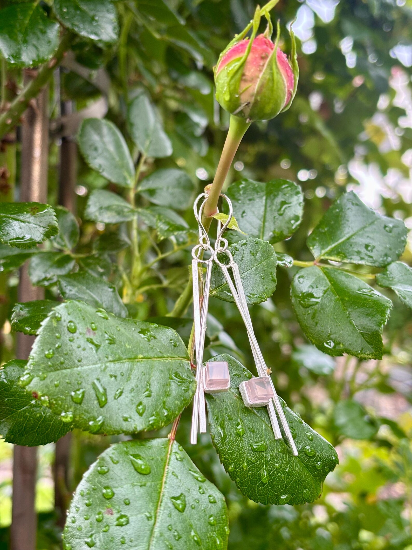 Ohrhaken silber - Rosenquarz lang – Bild 5