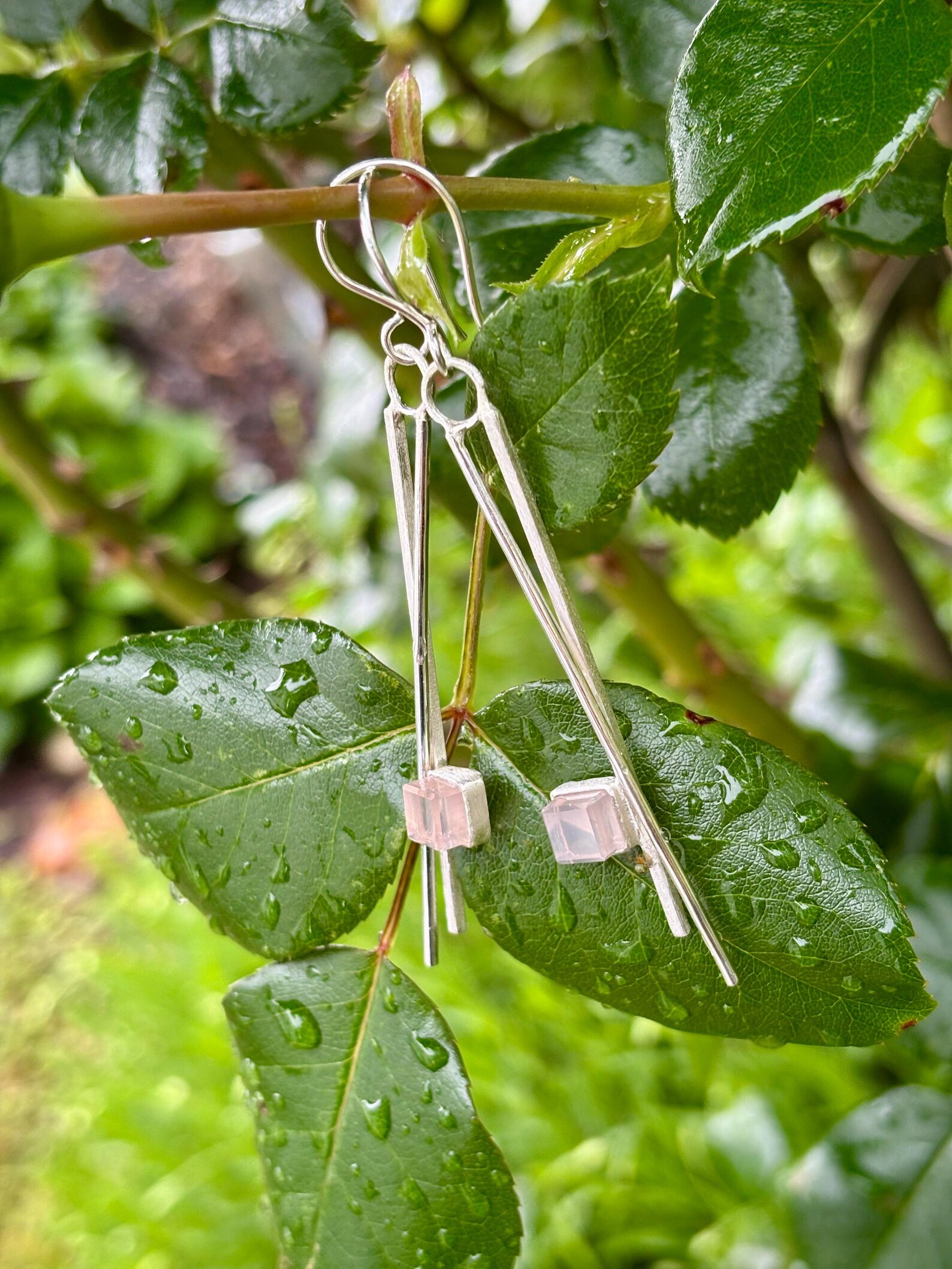 Ohrhaken silber - Rosenquarz lang – Bild 6