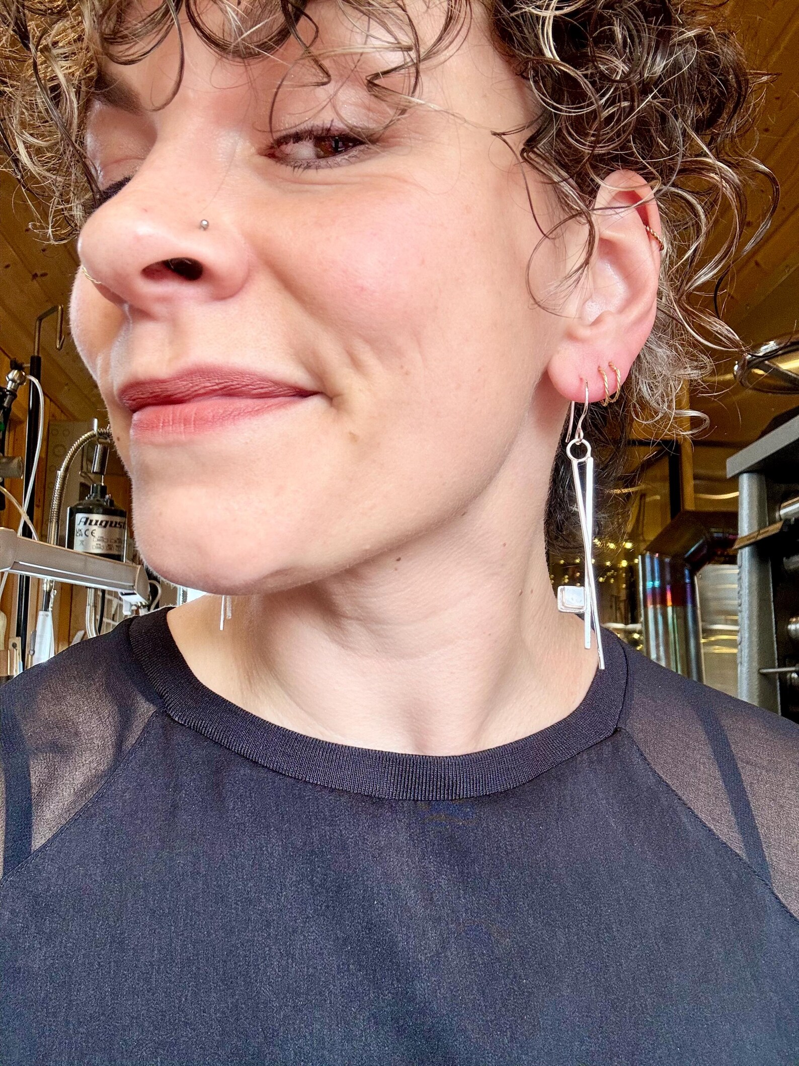 Ohrhaken silber - Rosenquarz lang – Bild 7