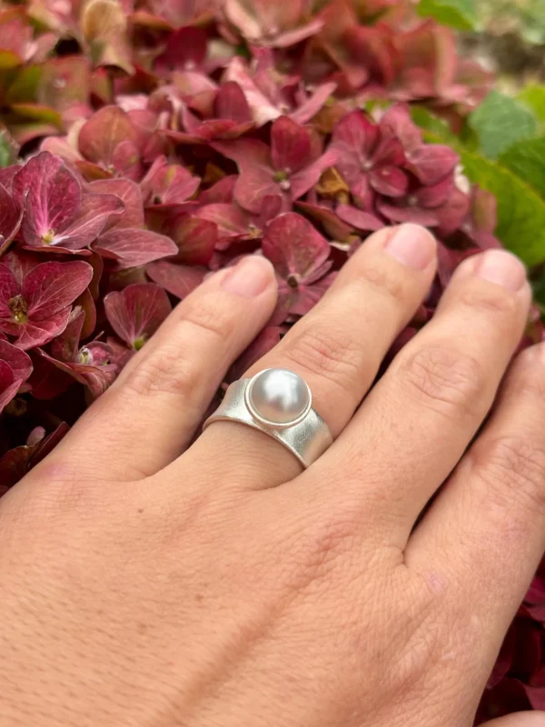 Ring silber - Zuchtperle Größe 57 – Bild 2